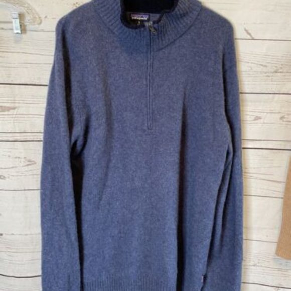 Patagonia Men's Wool Blend 1/4 Zip Mock Sweater Blue Extra Large Nice - Picture 4 of 7
